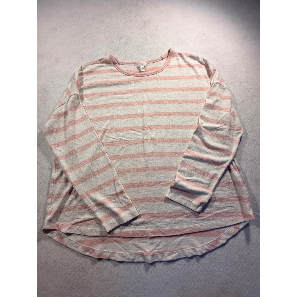 Time and Tru Pink White Striped Long Sleeve Top XL 16-18 High Low Hem Pullover